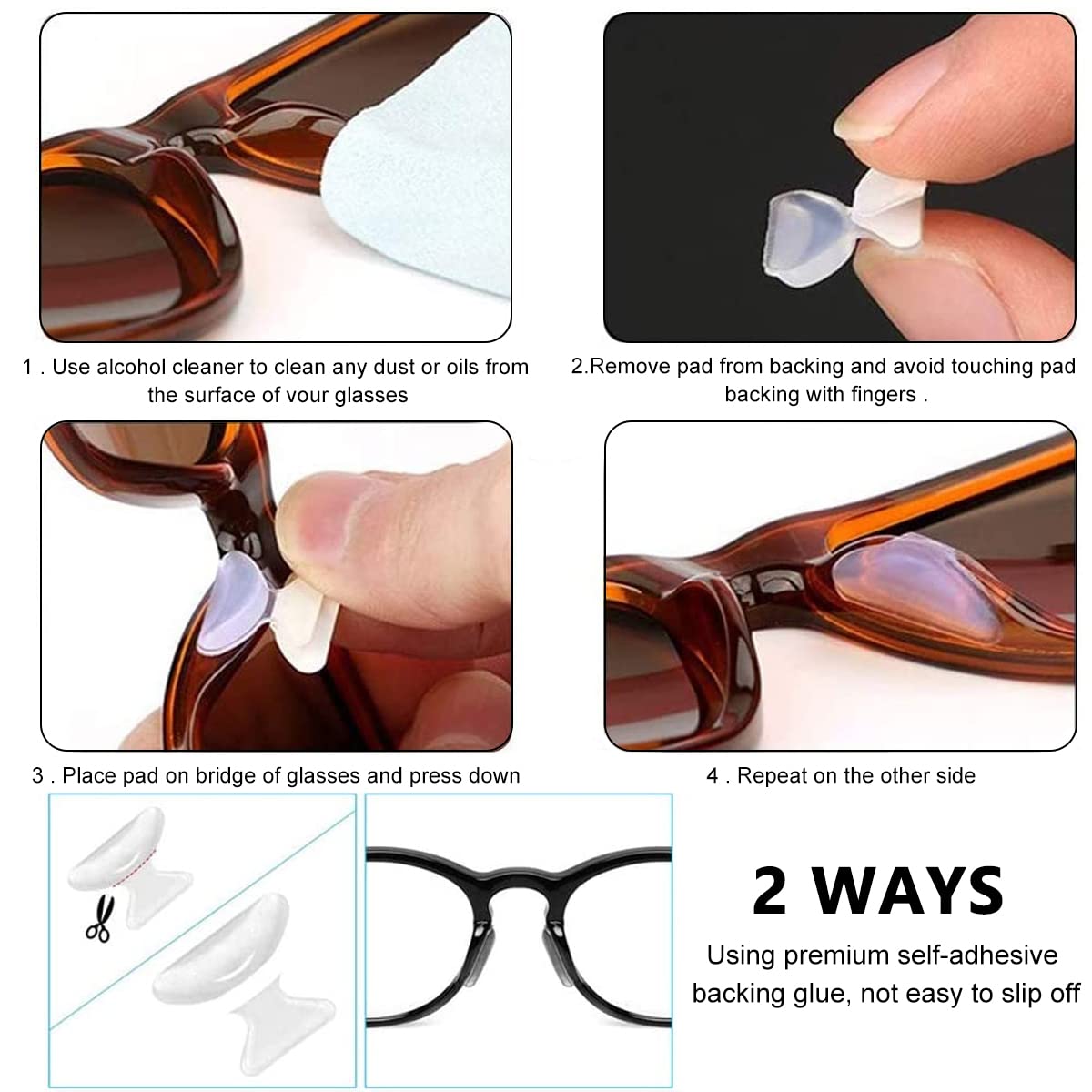 MAYCREATE Eyeglass Nose Pads for Plastic Frames with Hourglass Air Chamber Design | 12 Pairs White Silicone