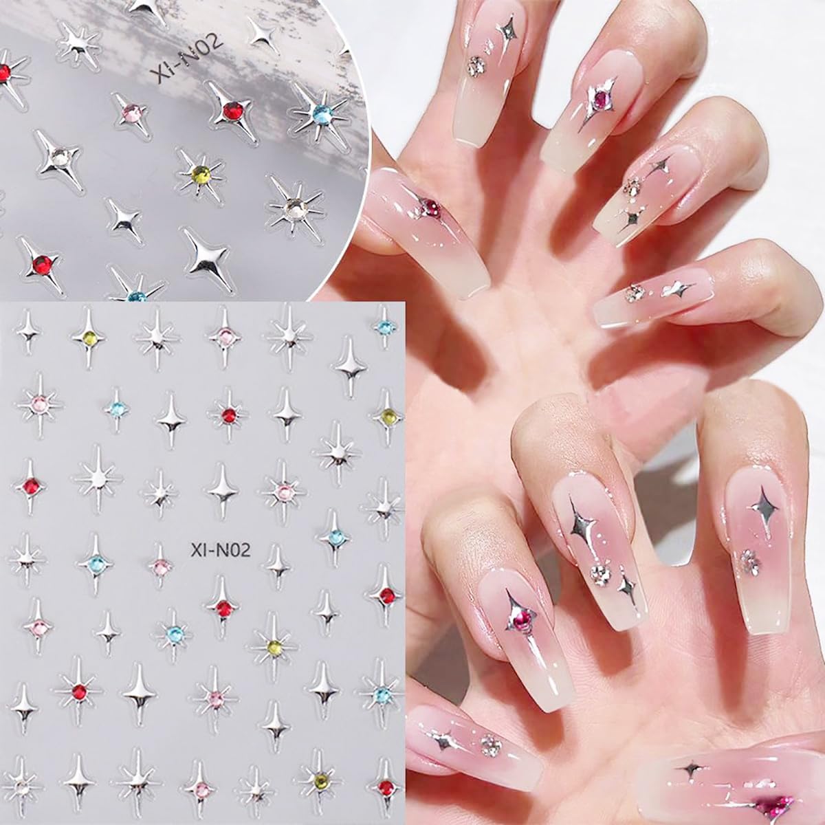 MAYCREATE 6 Sheets Star Nail Stickers Y2K Nail Art Decal Stickers, 3D Galaxy Stars Nail Art Design Decals Self-Adhesive Star Stickers DIY Nail Decals Nail Tips for Nail Extension Decoration