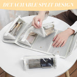 MAYCREATE Travel Makeup Bag with 4 Clear PVC Zipper Pouches and Snap Button Design | Foldable PU Organizer for Toiletries and Accessories