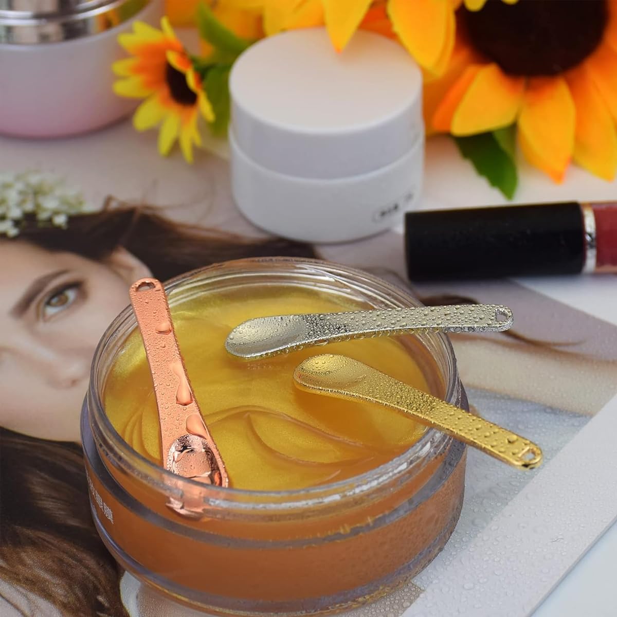 MAYCREATE 3Pcs Skincare Spatula Spoon Mini Metal Cosmetic Face Mask Reusable Spoon Makeup Beauty Spoons For Facial Cosmetic For Face Mask Cream Eye Cream Lotions Moisturizers