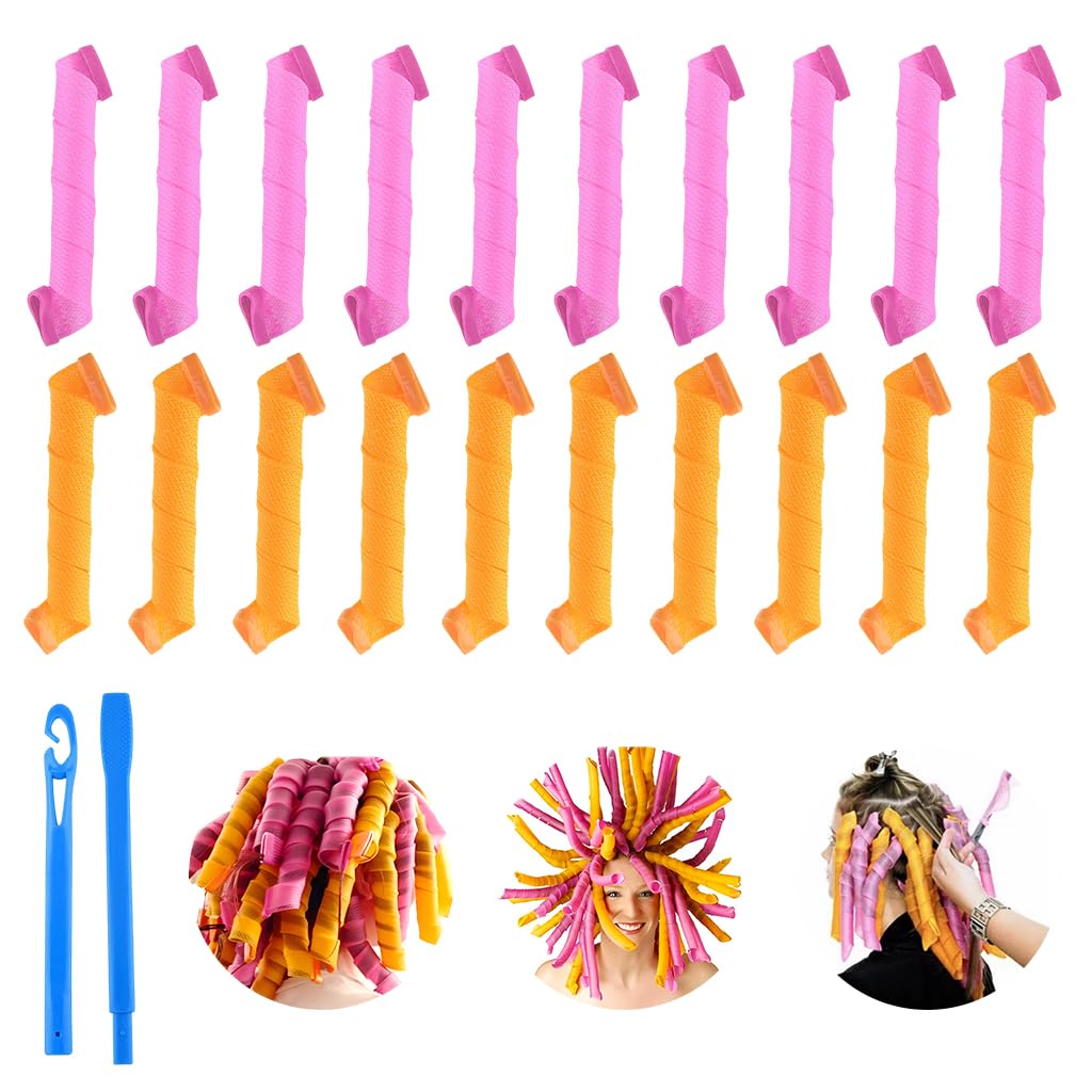 MAYCREATE Heatless Curls Hair Curlers for Medium Long Hair with 6 Styling Hooks | 20pcs 30cm Spiral Curlformers