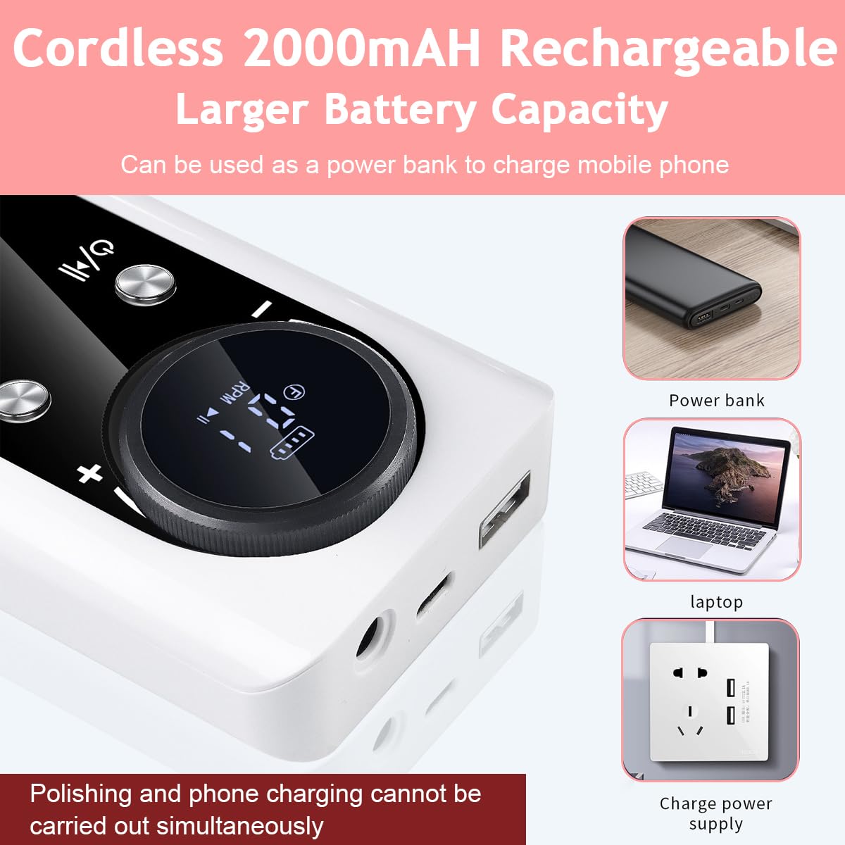 MAYCREATE Electric Nail Drill Machine for Manicure with LCD Display and 45000RPM | Rechargeable Kit with 5 Bits