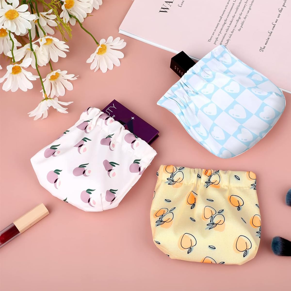 MAYCREATE Small Pouches for Women with Self Closing Design and Oxford Fabric | 3pcs 13×13cm Makeup Organizer