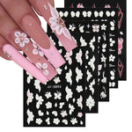 MAYCREATE 5D Embossed White Flowers Nail Stickers for Manicure with Self Adhesive Design | 5Pcs Acrylic Floral Decals