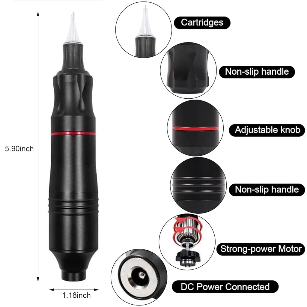MAYCREATE Tattoo Machine Kit Full Set For Men Tattoo Machine Kit Pen Rotary Tattoo Machine Cartridge Needles Power Supply for Tattoo Beginners