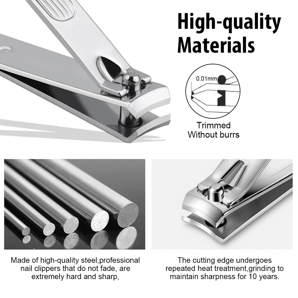 MAYCREATE Travel Nail Clipper Set with Storage Pouch Set of 6Pcs Stainless Steel Nail Clippers Toe Nail Clipper Curved-Edge Nail Clipper Nose Hair Trimmer Nail Filer Earwax Remover