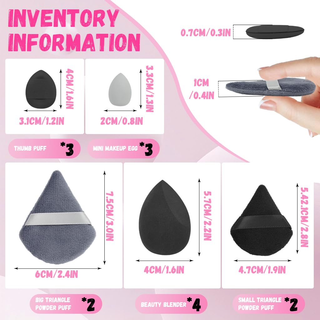 MAYCREATE Powder Puff Set for Makeup with Triangular Blending Pads | 14‑Piece Foundation Kit