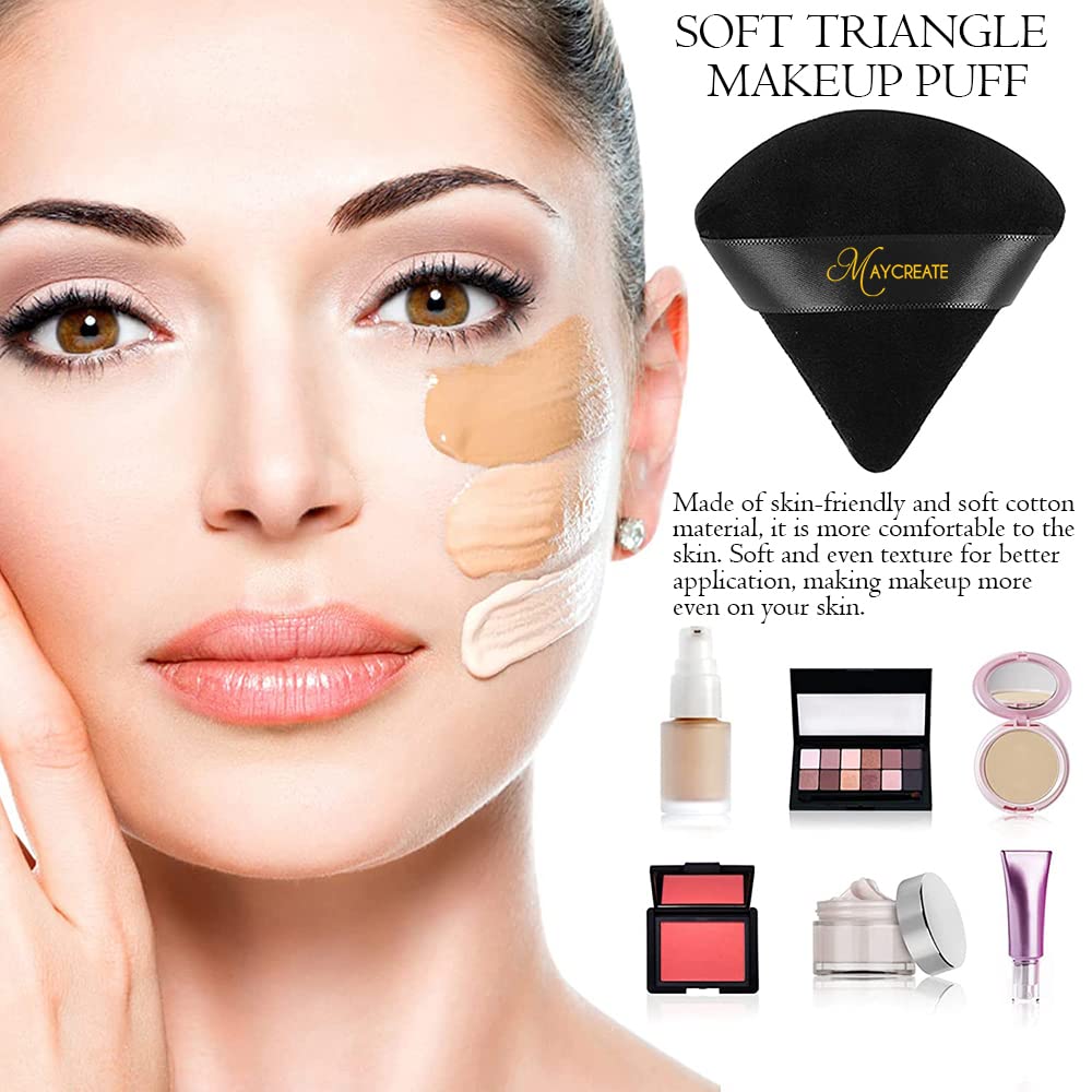 MAYCREATE 2pcs Makeup Powder Puff For Women Triangle Cosmetic Sponge Puff for Loose Powder Body Powder, Face Dry Wet Makeup Puff for Contouring, Under Eyes and Corners (Pink)