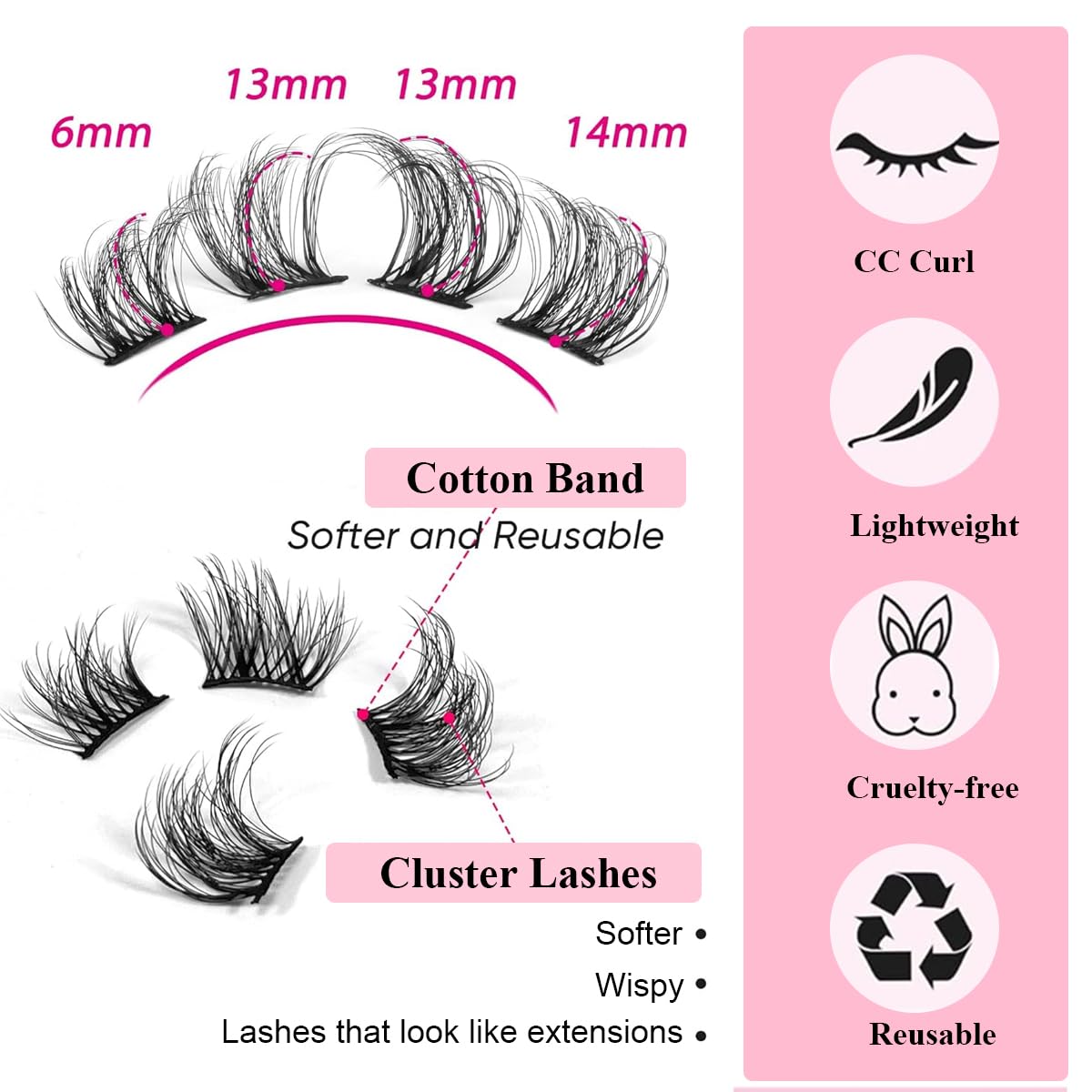 MAYCREATE 100 PCS Lashes Cluster, Fairy Lash Extension Kit Cluster Lashes Individual C Curl Wispy False Eyelashes DIY Eyelash Manga Anime Cluster Lash Extensions Mix Lashes