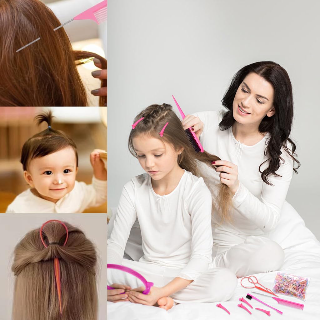 MAYCREATE Hair Brush Set for Women with 14Pcs Styling Tools featuring Rat Tail Comb & Hair Threader | Ideal for Sleek Styles and Braids