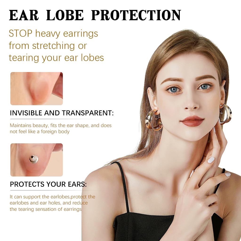 MAYCREATE Earring Lobe Support Patches for Heavy Earrings with Self Adhesive Design | Transparent Hypoallergenic Protection 15x11 cm