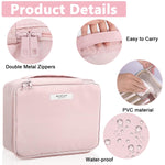 MAYCREATE Cosmetic Organizer Bag for women, Capacity Travel Makeup Pouch for Women Toiletry Bag for Girls Traveling With Handle and Divider, Pink