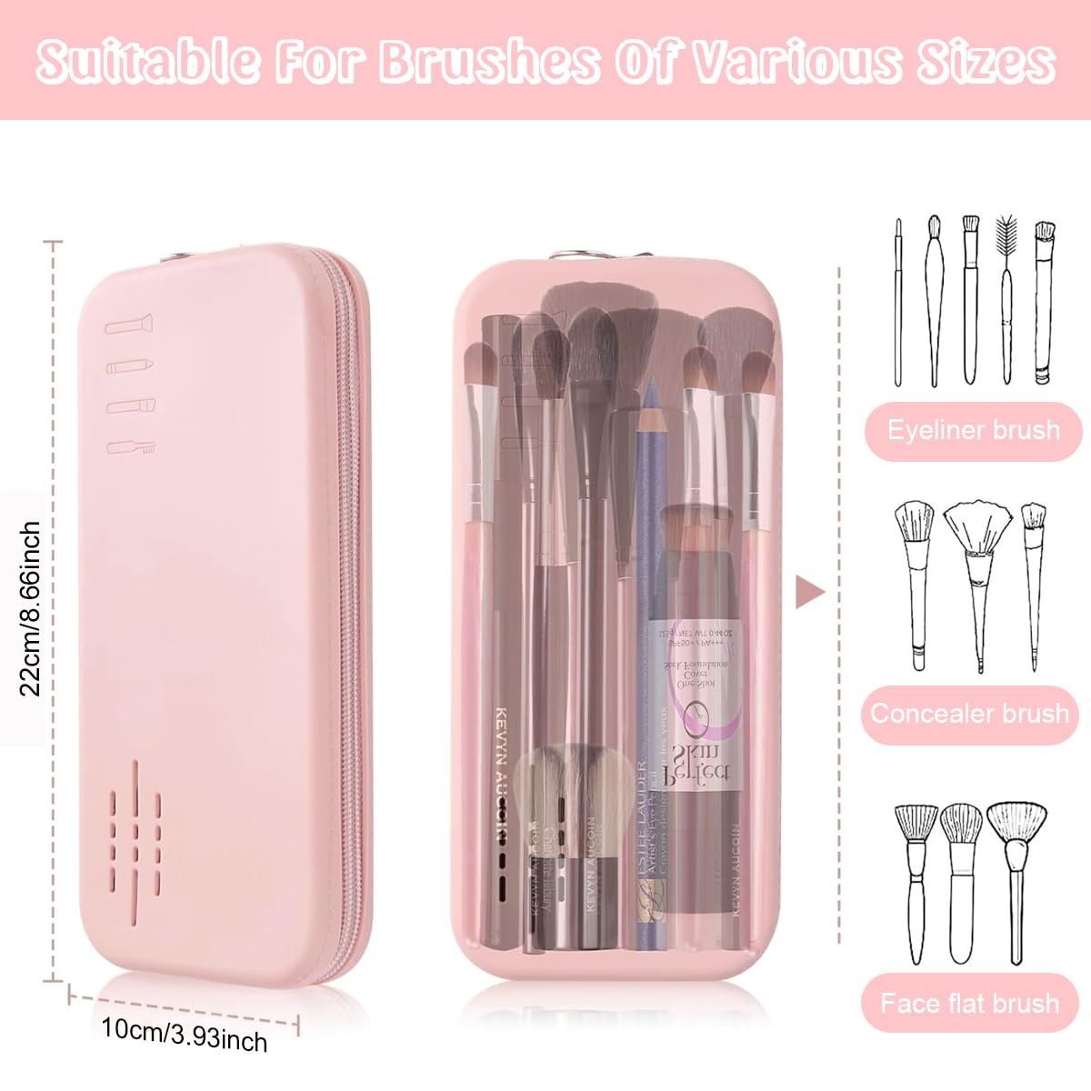 MAYCREATE Makeup Brush Holder Silicone Travel Cosmetic Makeup Brush Pouch Zipper Makeup Brush Organizer Portable Make Up Brushes Bag for Travel Dustproof Beauty Tool - Pink