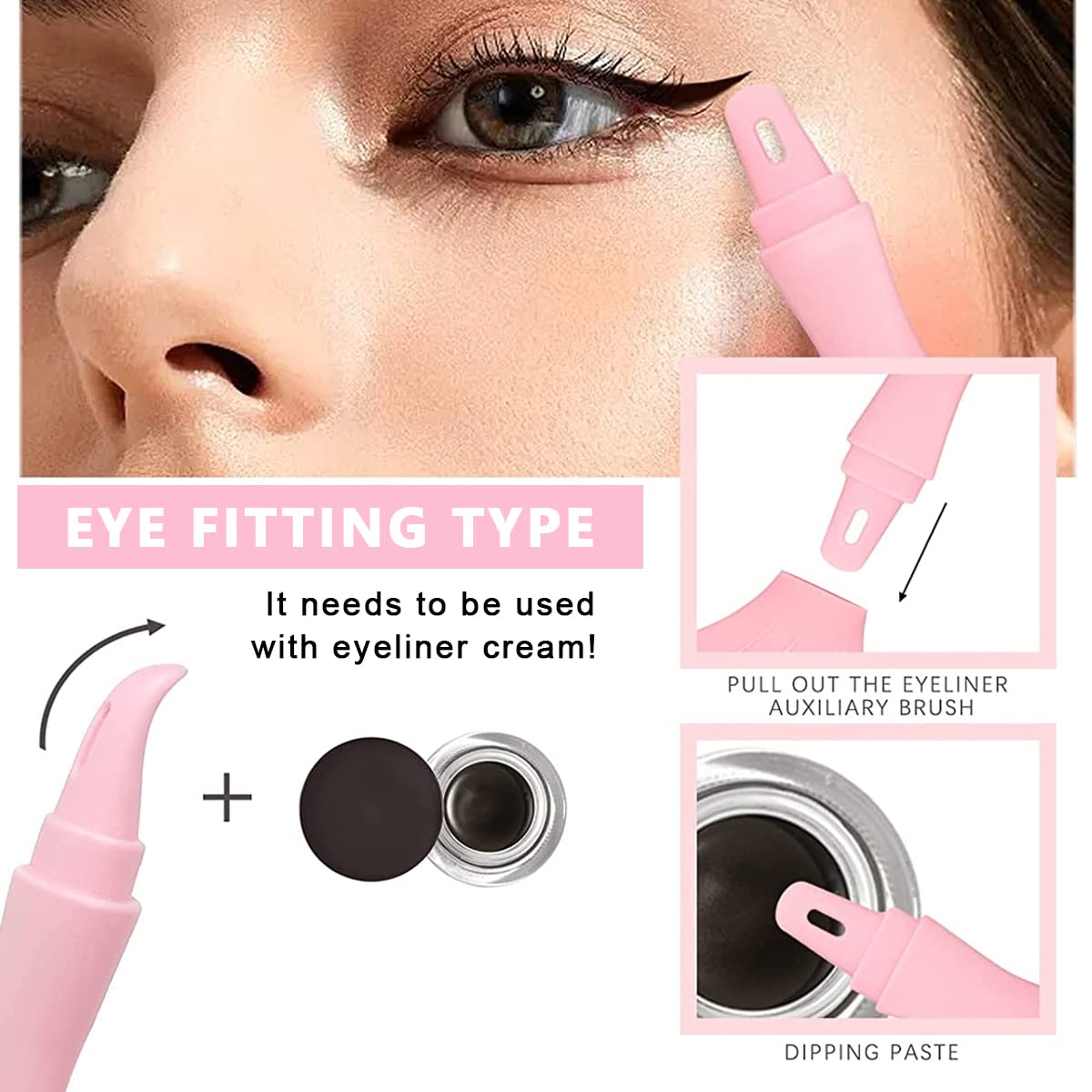 MAYCREATE Mascara Eyelash Shield Applicator Guard Tool, 3 in 1 Reusable Silicone Auxiliary Eyeliner Eyelash Guide Mask Scraper Makeup Tool for Beginners - Pink