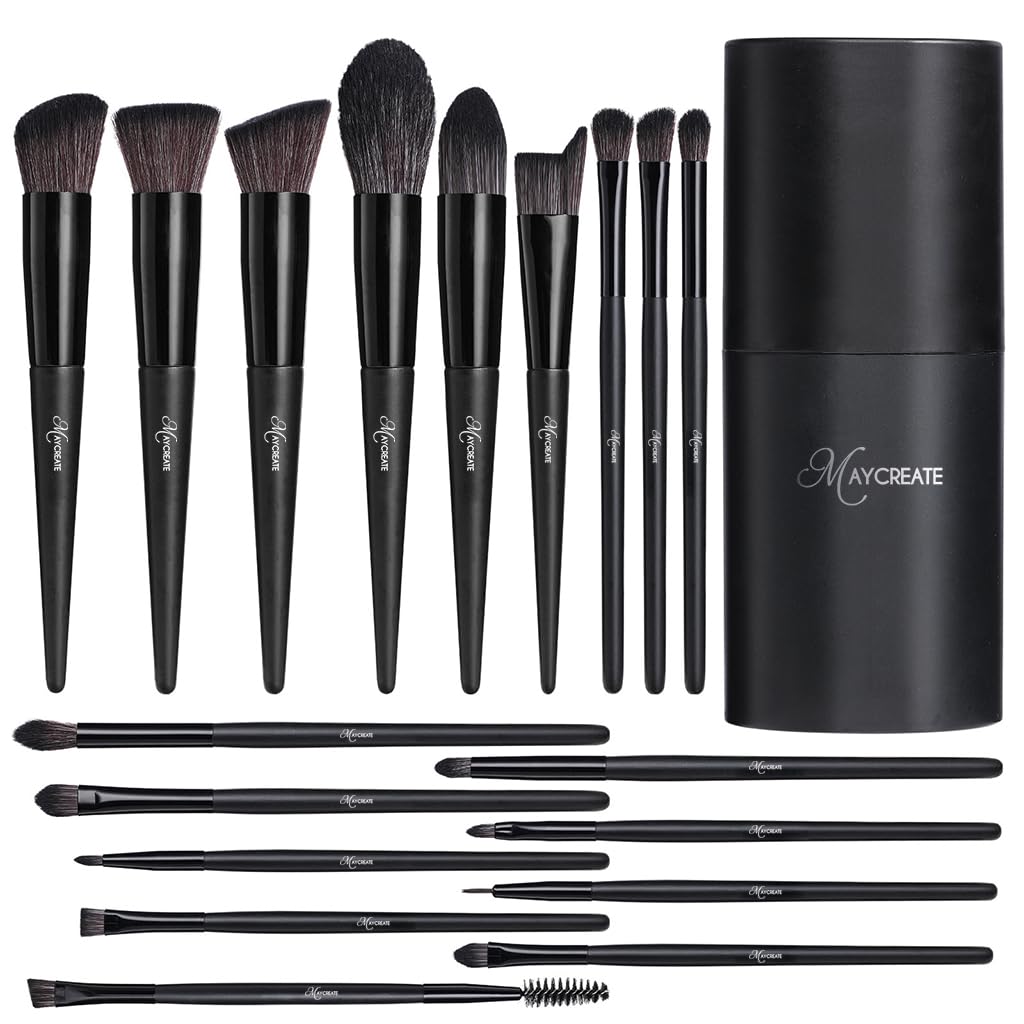 MAYCREATE Makeup Brush Set for Beginners and Artists featuring 18 pcs Synthetic Brushes | Soft No‑Shedding Bristles with Non‑Slip Wood Handles