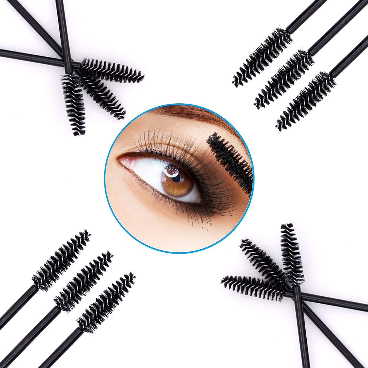 MAYCREATE 50 Pcs Eyelash Brushes Mascara Wands Black Eye Lash Brush Spoolies for Eyelash Extension, Eyebrow Applicator and Makeup
