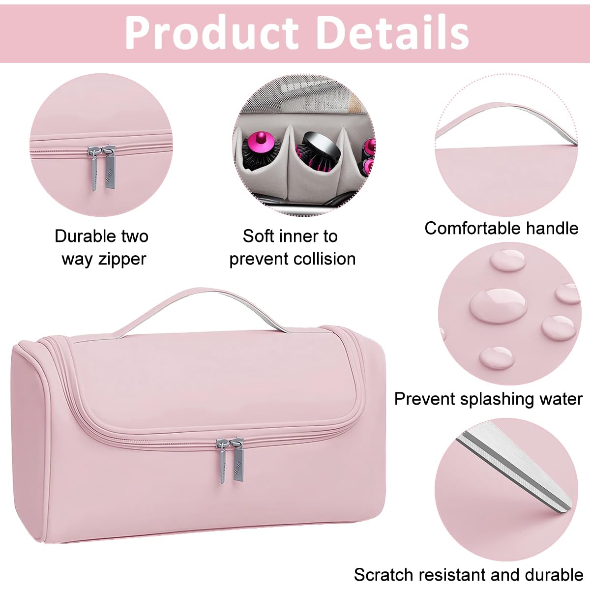 MAYCREATE Travel Storage Bag for Dyson Airwrap with Hanging Hook and PU Waterproof Design | Portable 3 Pcs Hair Styler Organizer