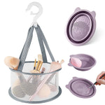 MAYCREATE Makeup Brush Cleaner Mat for Brushes and Sponges with Textured Patterns | Foldable Silicone Cleaning Bowl and Hanging Drying Net