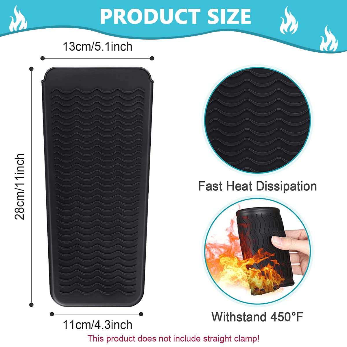 MAYCREATE Heat Resistant Silicone Mat Pouch, Mat Cover for Curling Irons, Hair Straightener, Flat Irons and Other Hot Hair Tools, Black