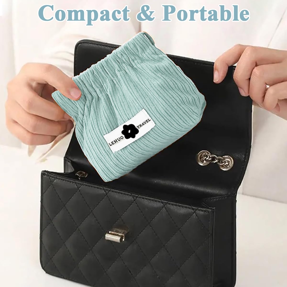 MAYCREATE Makeup Pouch 2Pcs Set for Travel and Daily Use featuring Easy Squeeze Open | 13x5x12cm Soft Corduroy Organizer for Women