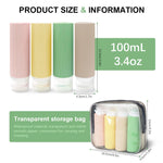 MAYCREATE Travel Bottles Kit for Toiletries featuring 12PCS 3oz Squeezable Silicone Bottles with Flip-Up Lids and Storage Pouch