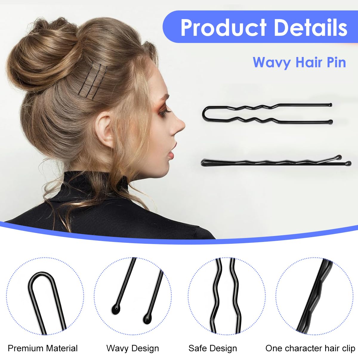 MAYCREATE Bobby Pins Set for Updos with U Pins and 100 Mini Rubber Ties | 600 pcs Black Accessories