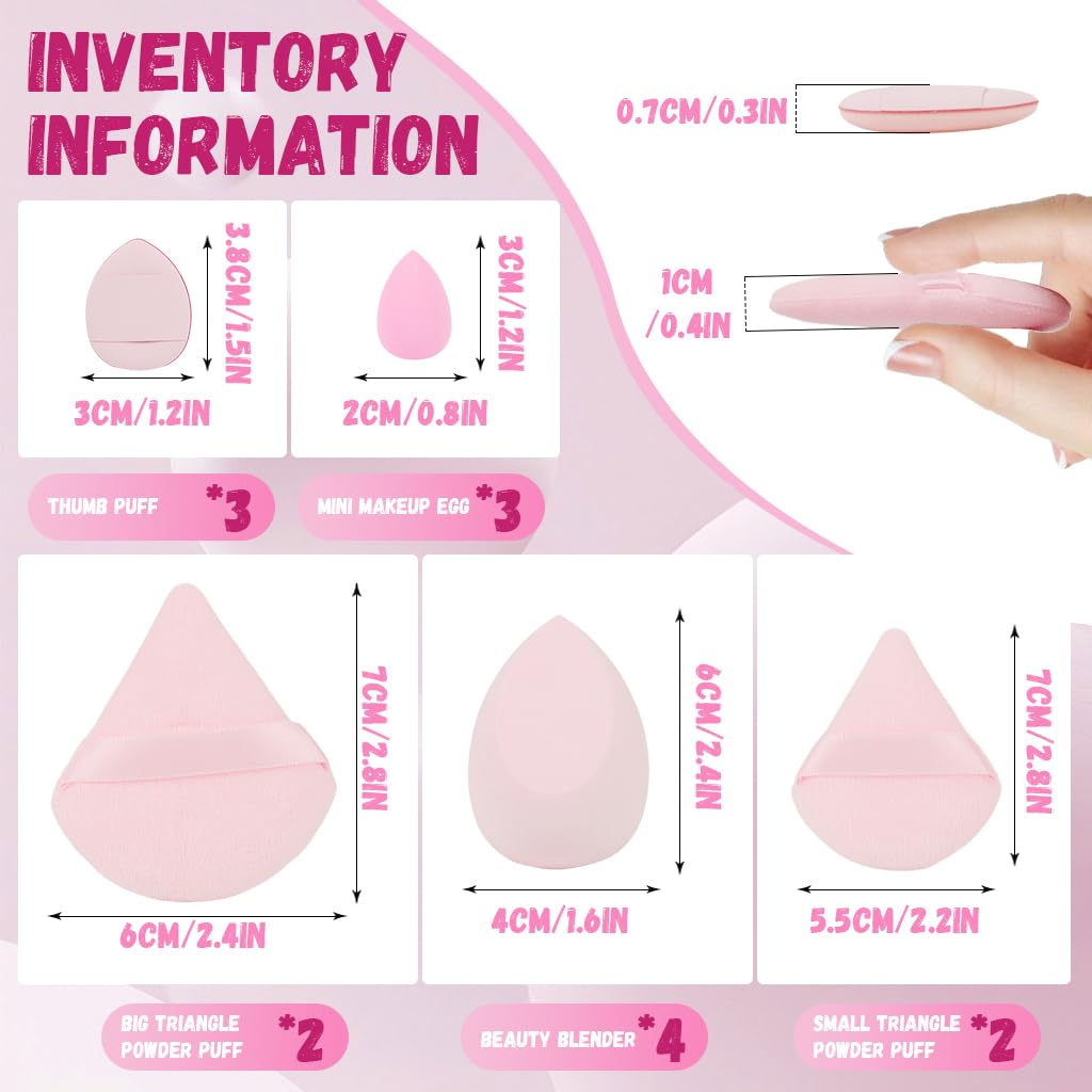 MAYCREATE Makeup Sponge Set for Foundation and Powder Blending featuring Triangular Puff | 14 Pcs Pink Tools for Women