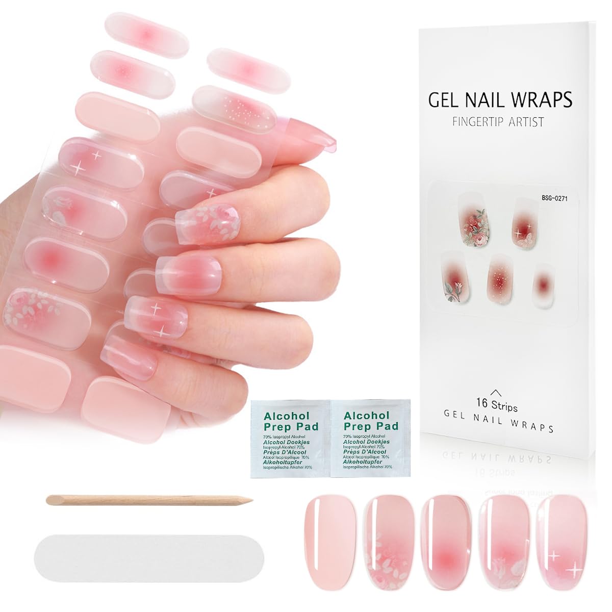 MAYCREATE Semi Cured Gel Nail Strips for DIY French Tips with UV Activated Coating | 16PCS Set