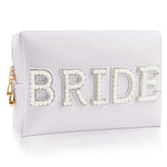 MAYCREATE Bride Makeup Pouch for Weddings featuring Pearl Rhinestones and Zipper Closure 20.5x8x12.5cm