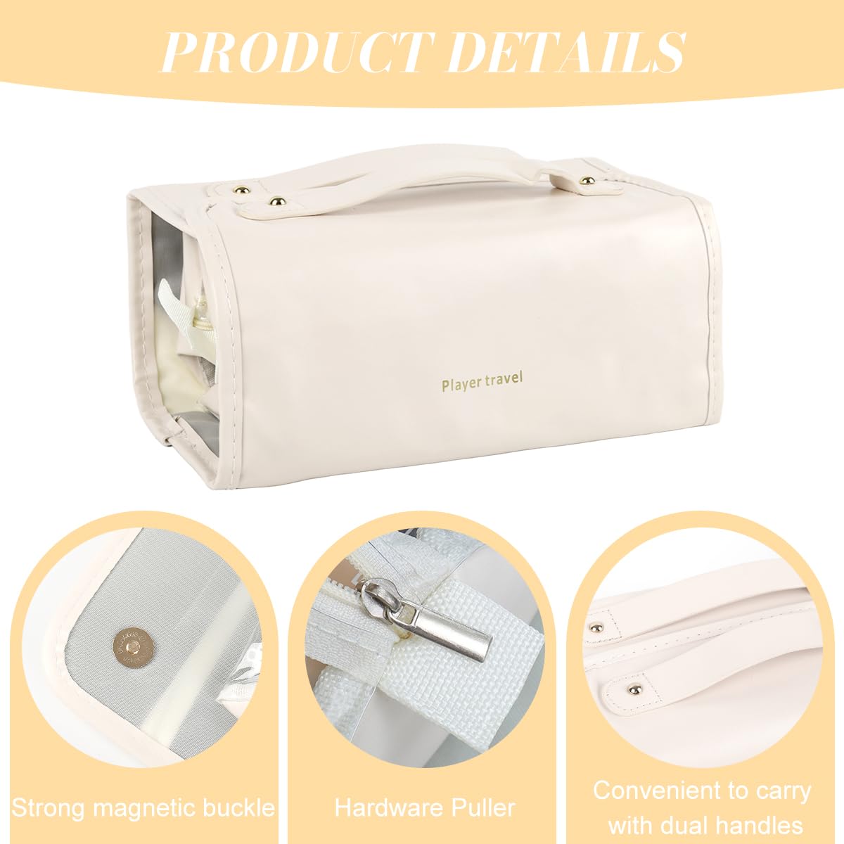 MAYCREATE Travel Makeup Bag with 4 Clear PVC Zipper Pouches and Snap Button Design | Foldable PU Organizer for Toiletries and Accessories