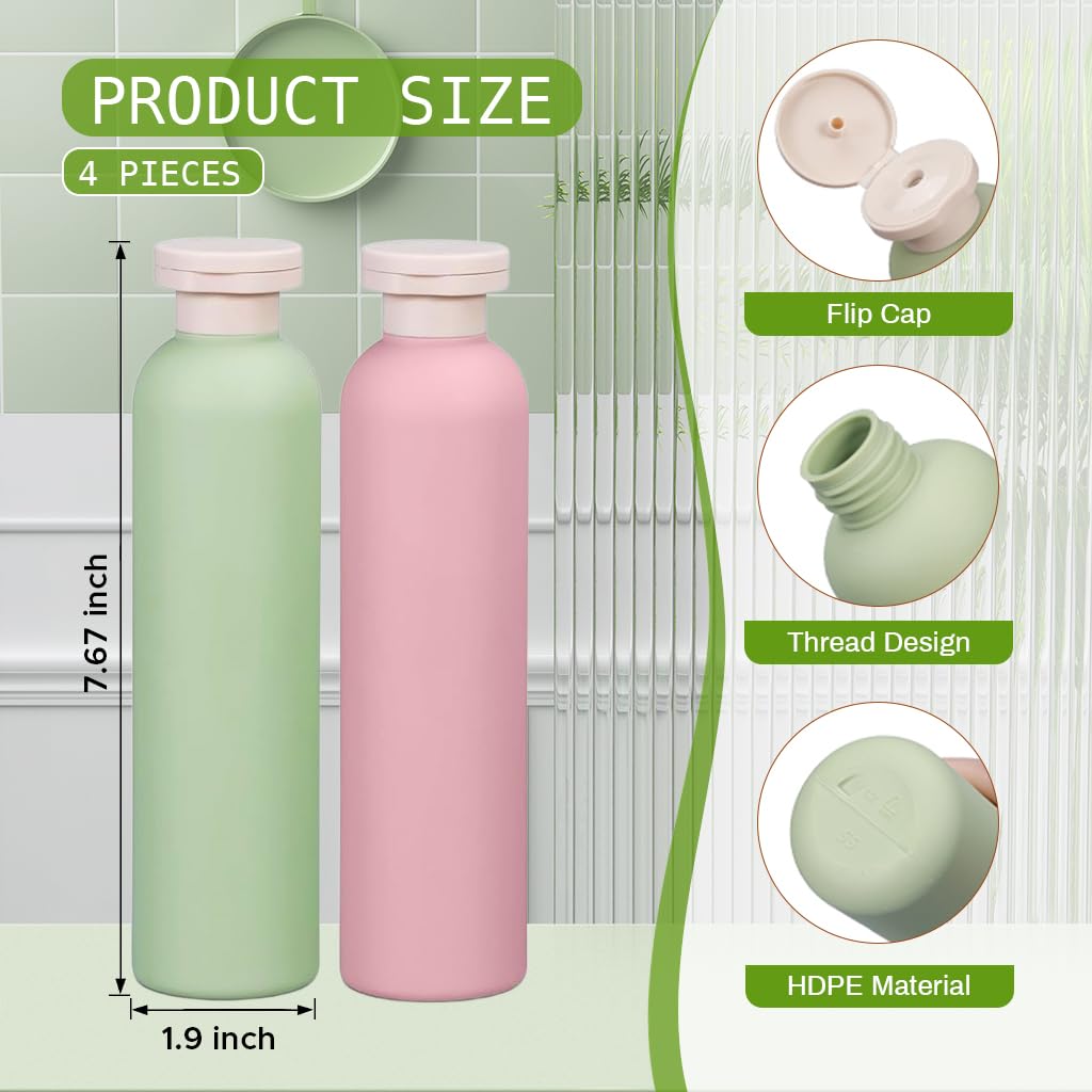 MAYCREATE Travel Bottle Kit for Toiletries with Leakproof Flip Lid and 260 ml PE Bottles | Refillable Set for Lotion and Shampoo