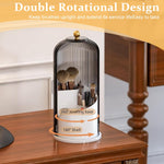 MAYCREATE Makeup Brush Holder for Vanity with 360° Rotatable 3 Grid Design | Grey Plastic Organizer 12.2×27 cm