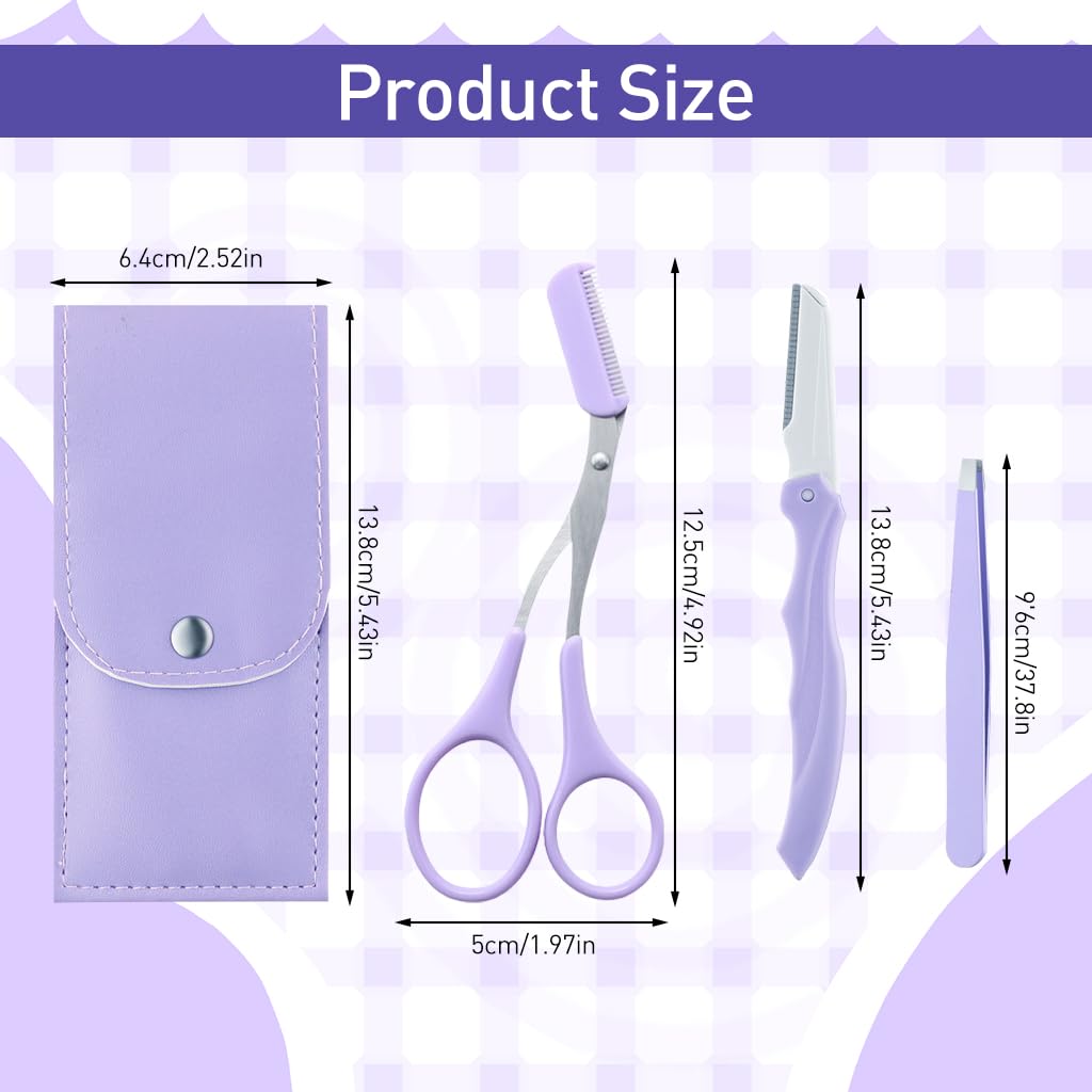 MAYCREATE Eyebrow Trimming Kit for Facial Hair Shaping with Folding Razor and PU Case | 3Pcs Stainless Steel Tools