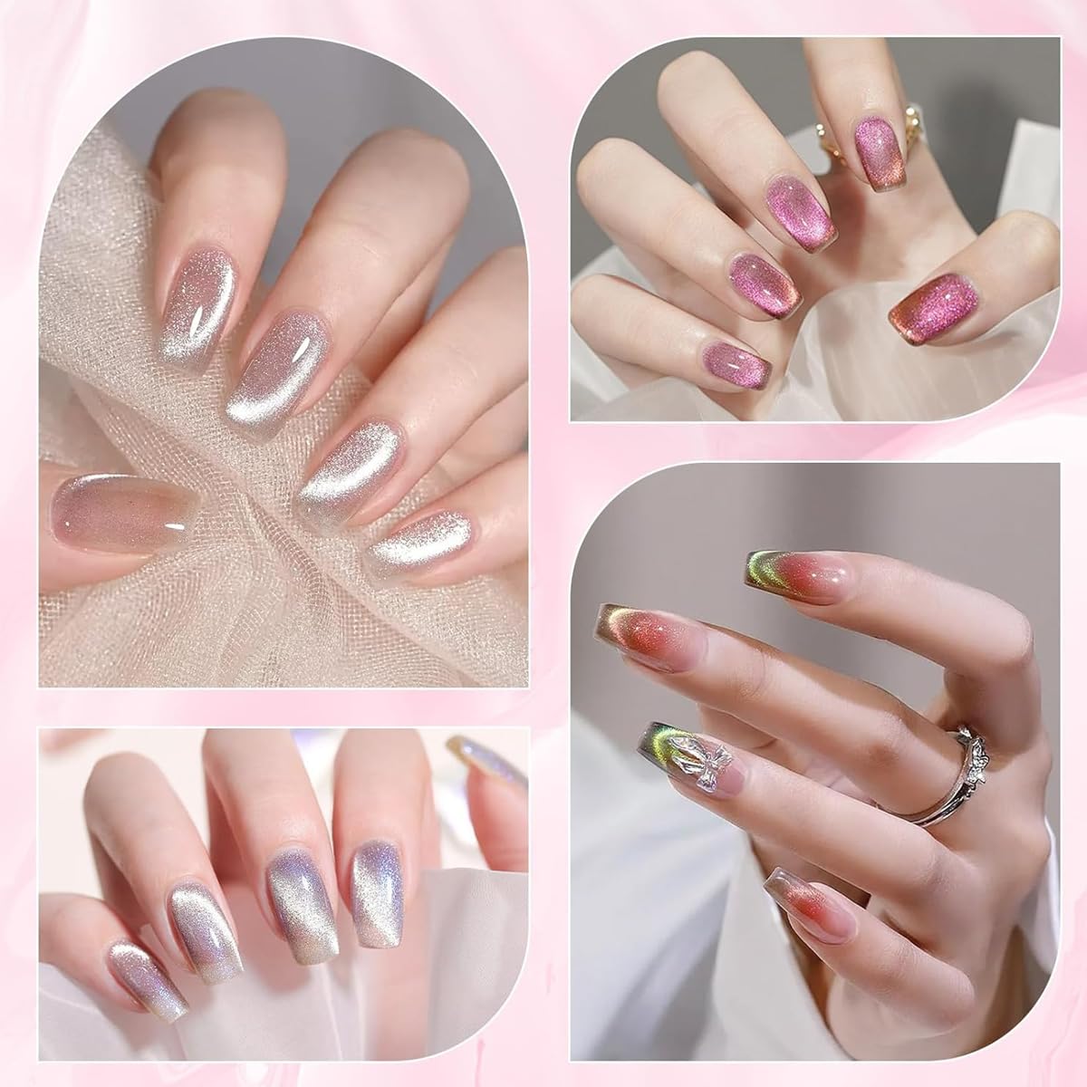 MAYCREATE Nail Magnet Set, Upgraded 5 in 1 Nail Magnet Set for 3D Cat Eye Gel Polish Tools, Magnet Wand for Nails Cat Eye Nail Design Tools Nail Art DIY Accessories, Pink