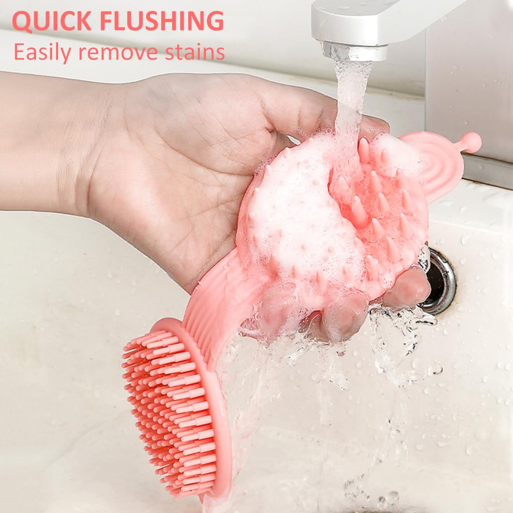 MAYCREATE Silicone Body Scrubber, 2 in 1 Bath and Shampoo Brush, Soft Silicone Loofah for Sensitive Skin, Double-Sided Body Brush for Men Women, Lathers Well, Gentle Exfoliating