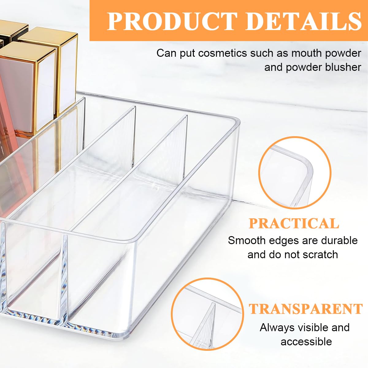 MAYCREATE Make Up Organizers and Storage for Vanity, 7 Sections Divided Clear Acrylic Cosmetics Organizer for Drawer and Bathroom