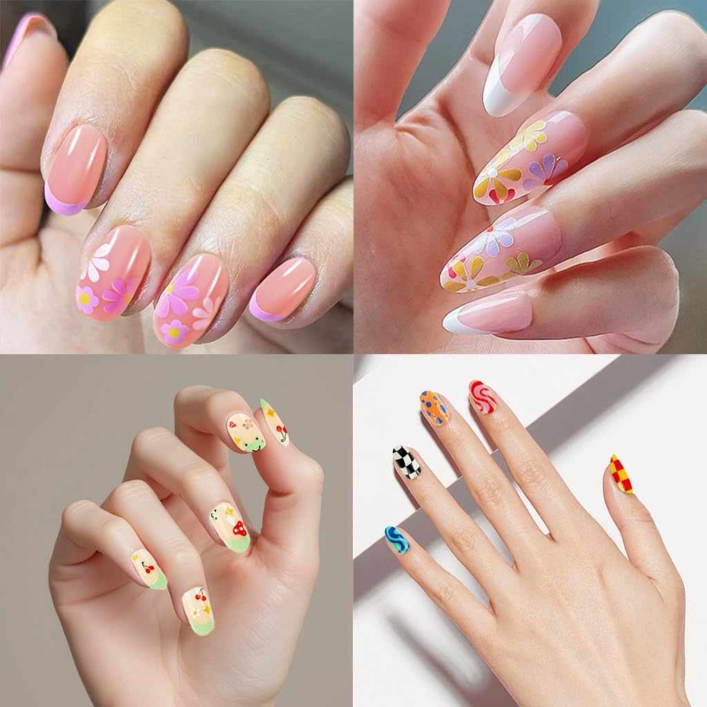 MAYCREATE False Nails for DIY Manicure featuring Fruit and Swirl Designs | Reusable Set