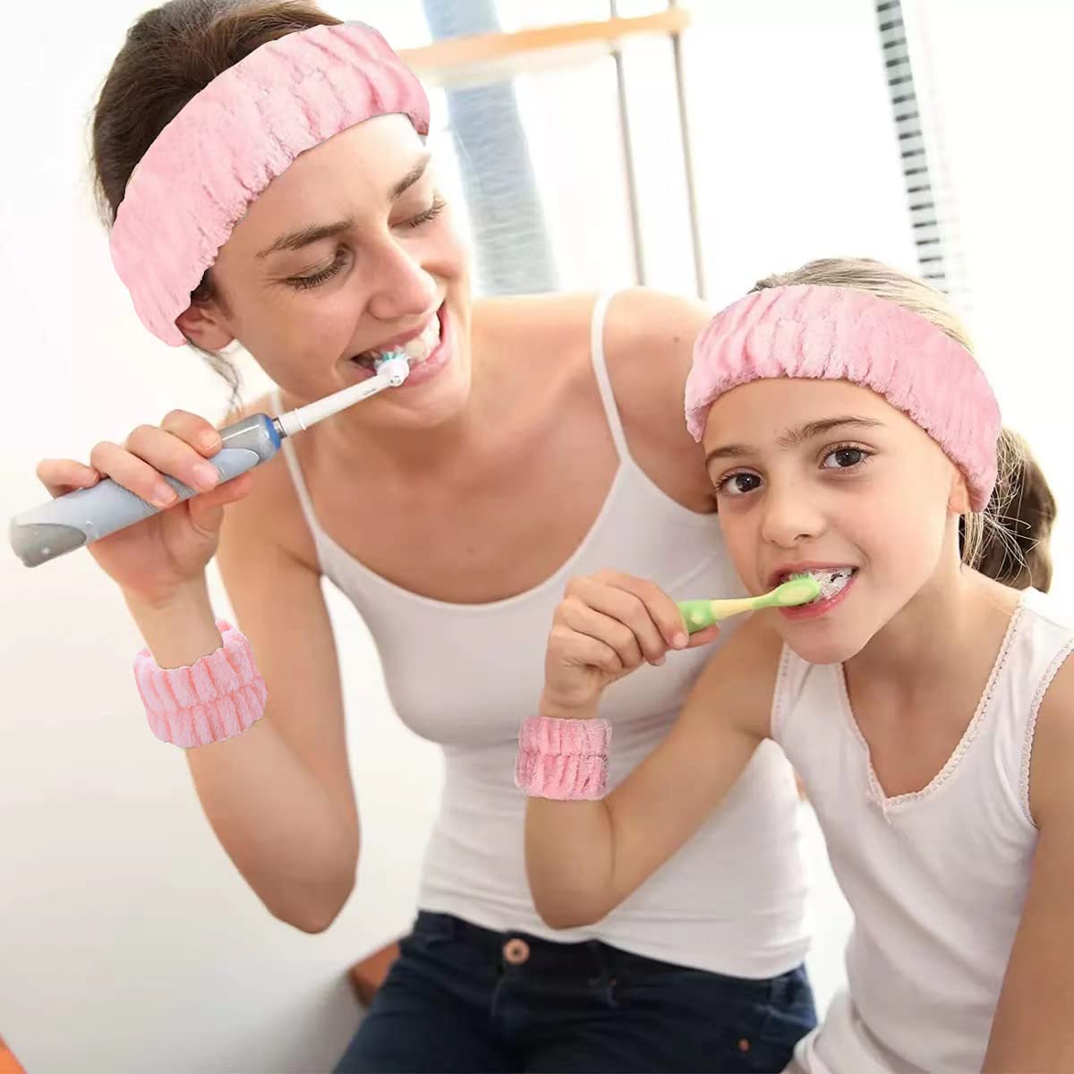 MAYCREATE 3Pcs Face Washing Headband Wristband Combo Kit, Microfiber Absorbent Hairband Wrist Wash Band Towel for Women Girls for Skincare Makeup Yoga Sport (Pink)