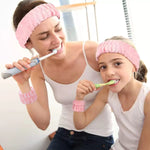 MAYCREATE 3Pcs Face Washing Headband Wristband Combo Kit, Microfiber Absorbent Hairband Wrist Wash Band Towel for Women Girls for Skincare Makeup Yoga Sport (Pink)