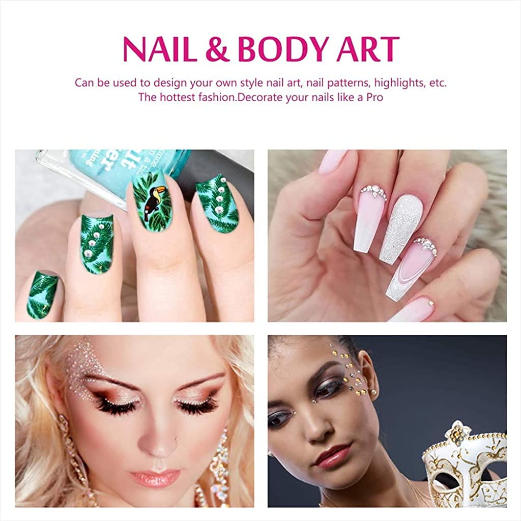 MAYCREATE Nail Art Kit Flat Back AB Crystal Rhinestones and Clear Crystal Rhinestones with Pick Up Tweezer and Rhinestone Picker Dotting Pen(1500 PCS, 6 Sizes)