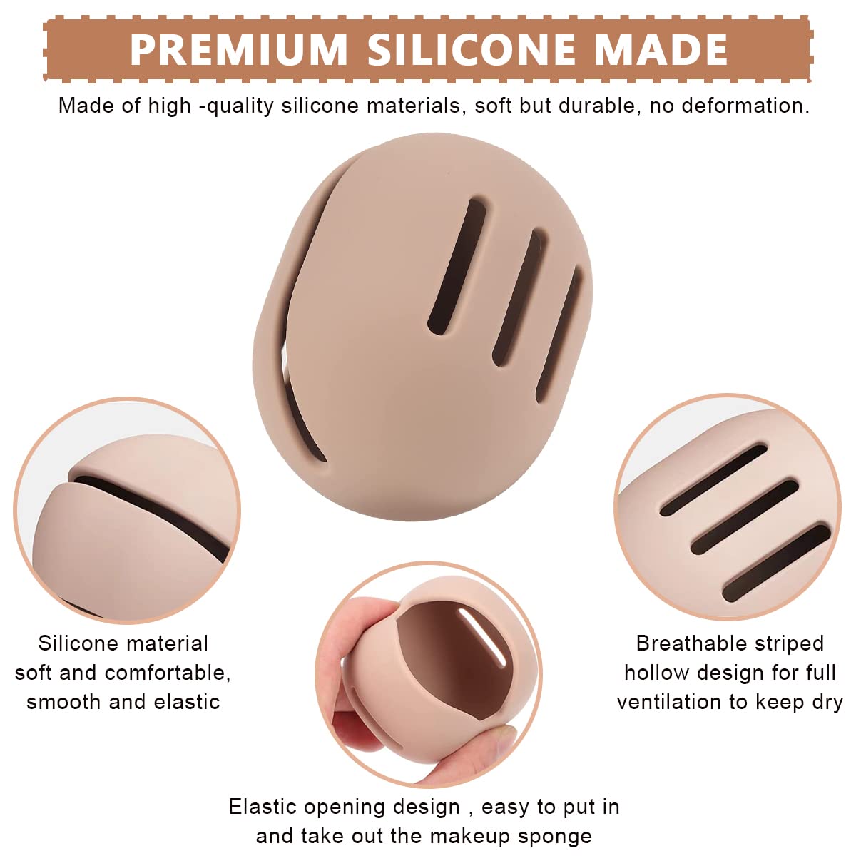 MAYCREATE Makeup Sponge Holder Case Cute Silicone Beauty Blender Sponge Holder Breathable Cosmetic Make Up Blender Storage Travel Case (Khaki)