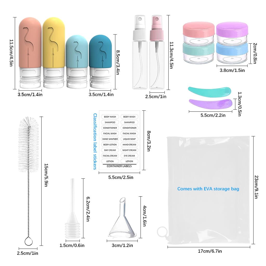 MAYCREATE Silicone Travel Bottles Set of 16pcs for Toiletries with Leak Proof Lids | Reusable 2oz and 3oz Containers