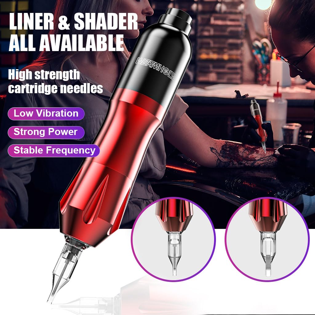 MAYCREATE Tattoo Machine Kit 6-11 V Wireless Tattoo Machine Full Kit Tattoo Pen Includes Rotary Tattoo Liner Pen, Cartridge Needle, Transfer Paper, Practice Skin, Tattoo Accessories