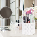 MAYCREATE Makeup Brush Holder Organizer with Lid, 360° Rotatable 4-Grid Cosmetic Makeup Brushes Storage Case Stand for Vanity or Bathroom - Dustproof & Waterproof, White