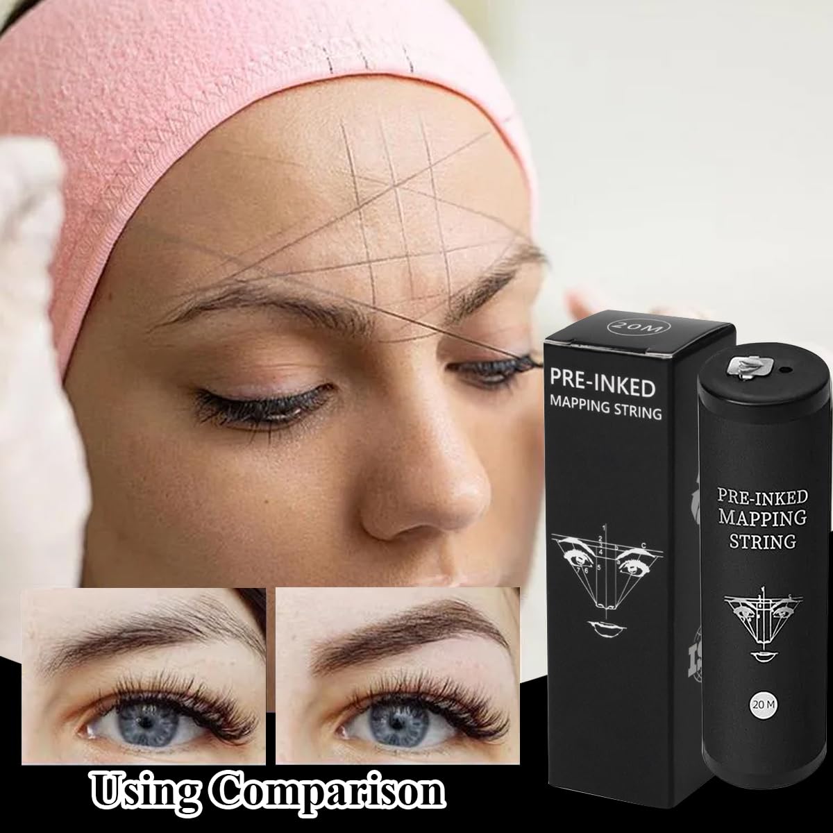 MAYCREATE 20 Meters Mapping String Eyebrow Tattoo Pre-Coated Ink Mapping String for Microblading Eyebrow Mapping Eyebrow Tattoo, Mapping Tool for Symmetrical Eyebrow