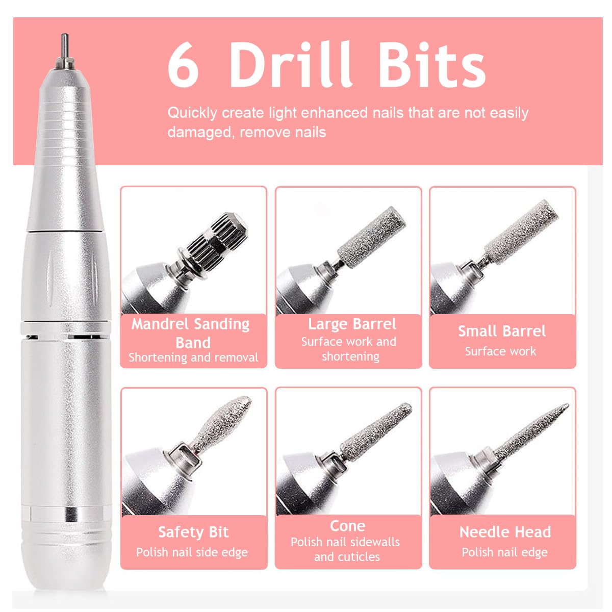 MAYCREATE Electric Nail Drill Machine Kit 45000RPM Professional Bi-directional Nail Drill LCD Display Electric Nail Drill with 5 Attachment Bits & Sanding Paper Cordless Manicure Nail Drill