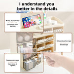 MAYCREATE Desk Organizer for Makeup and Stationery featuring Triple Drawer System | 23.2x11x19.4 cm Multi‑Compartment Storage Box