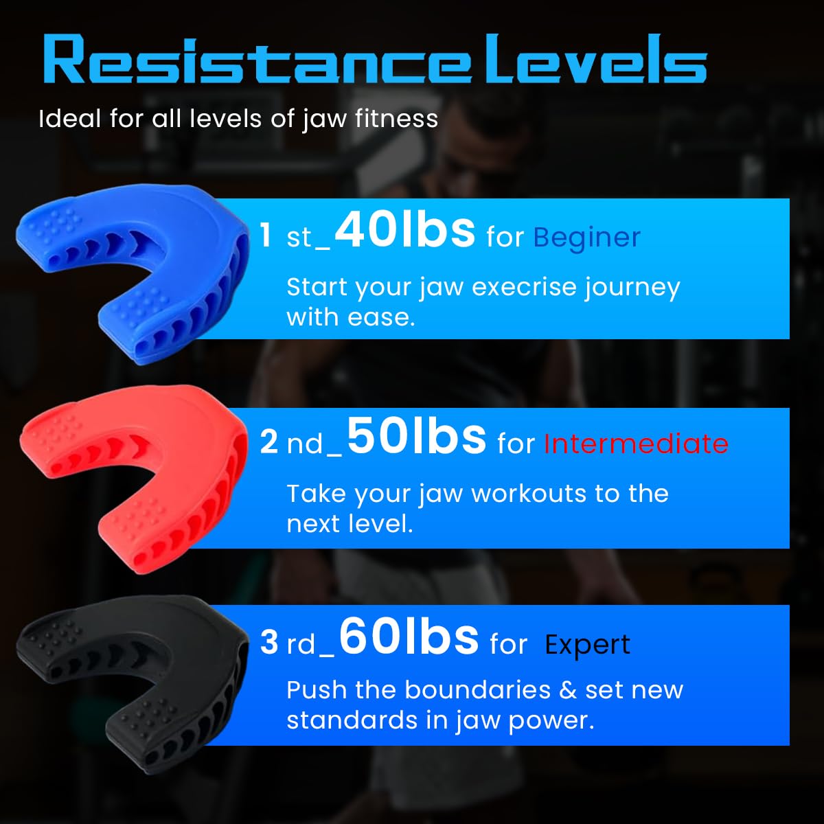 MAYCREATE 3Pcs Jawline Exerciser Tool for Men & Women, 3 Resistance Levels (40/50/60lbs), BPA-Free Silicone, Perfect for Toning Facial Muscles, Portable with Storage Case