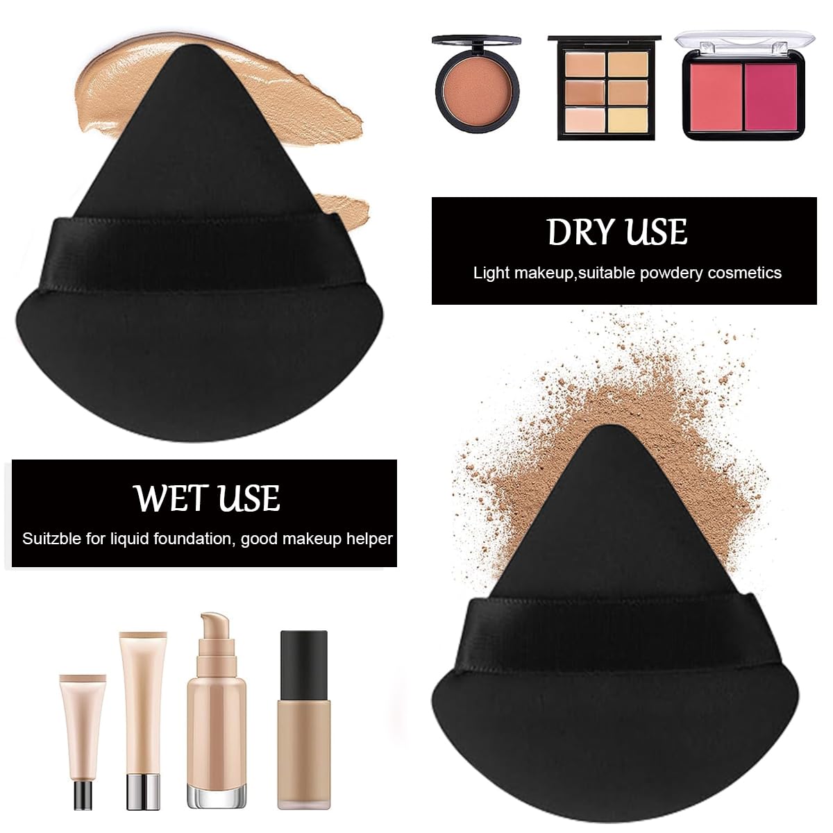 MAYCREATE Facial Headband for Women Skincare Headband and Wrist Band 7Pcs Set for Face Wash, Puffy Spa Headband Hair Band for Makeup with Scrunchies & Powder Puffs - Black