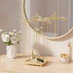 MAYCREATE Rotating Metal Necklace Holder Organizer with Acrylic Tray and 18 Hooks | Space-Saving Jewelry Display Stand